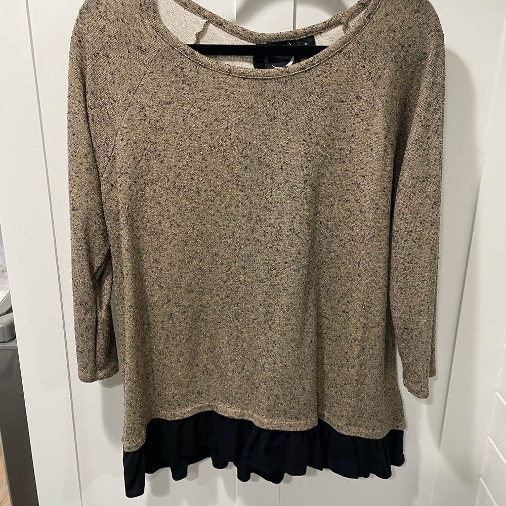 Layered Knit Tunic Top with Ruffle Hem - Beige by Unknown